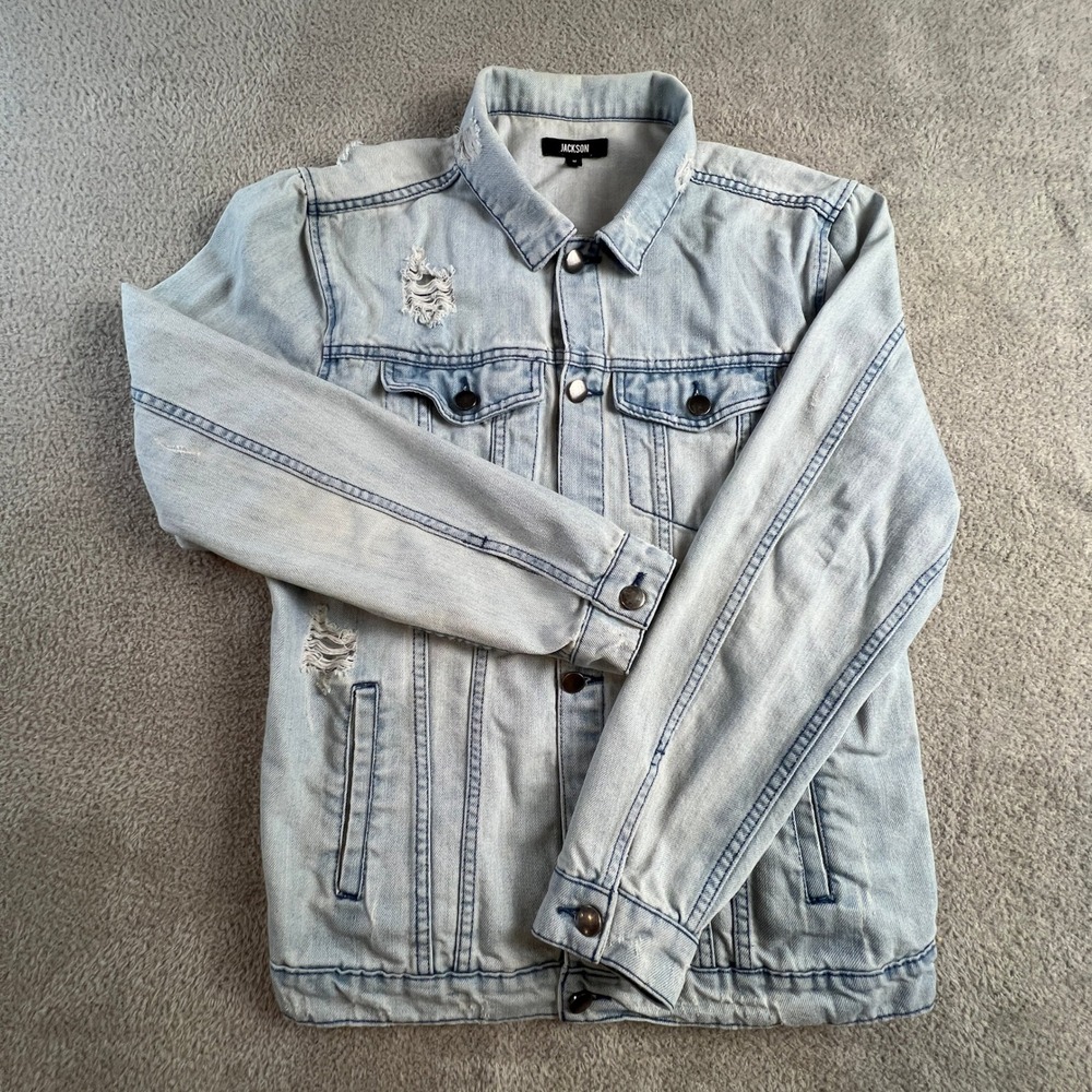Jackson Distressed Denim Jacket Men's‎ Medium Light Wash Blue Trucker Jean